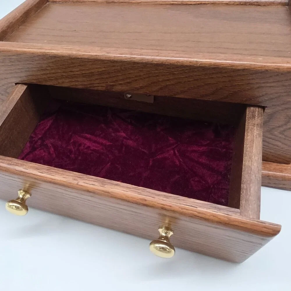 Vintage Genuine Walnut Jewelry Desk Valet Box 2 Drawer